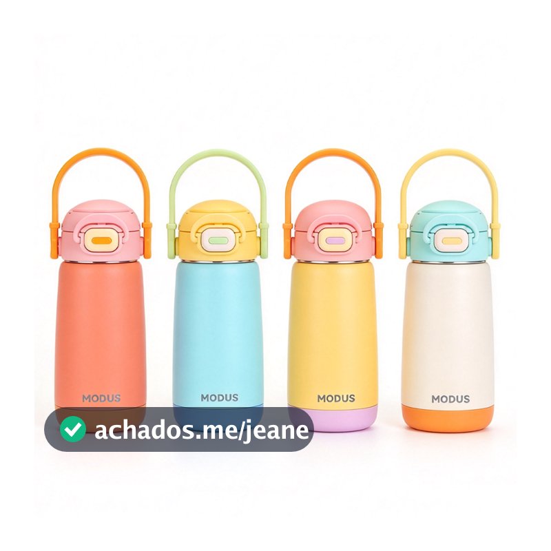 GARRAFA TÉRMICA Infantil 350m Bico de BebidaInfantil Escola Parede Dupla Aço Inox c/ Alça BPA Free c/ Anti vazamento