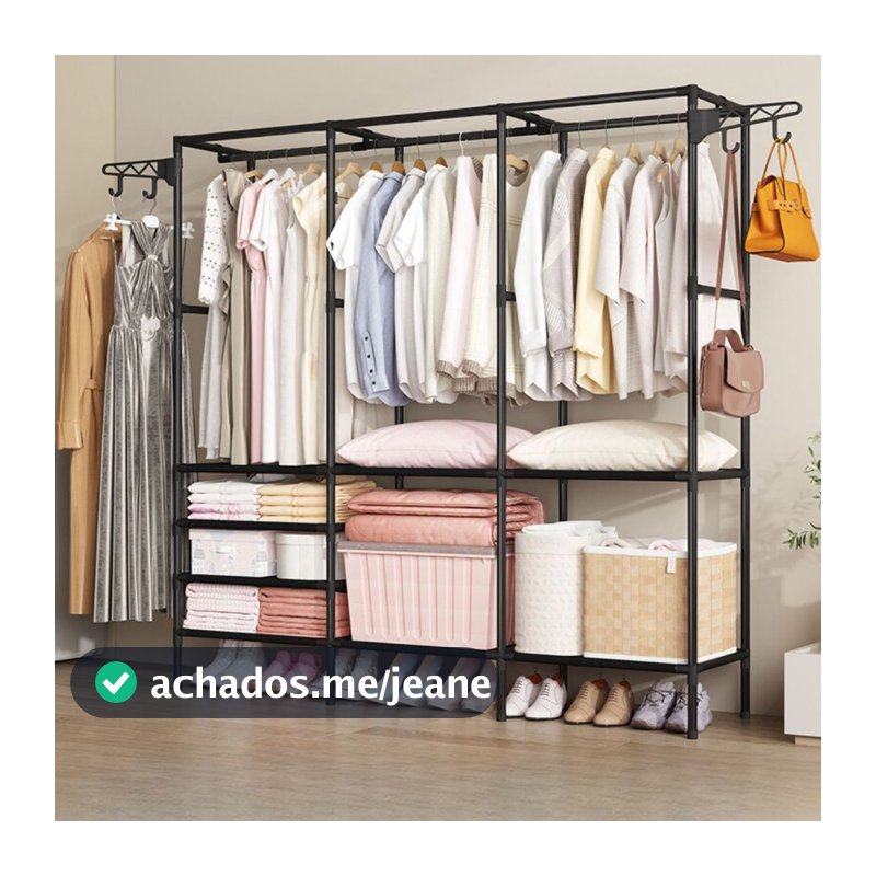 Arara Armário de 3 Divisorias Com Sapateira Cabideiro E Prateleiras Grande Guarda Roupas Portátil Multifuncional