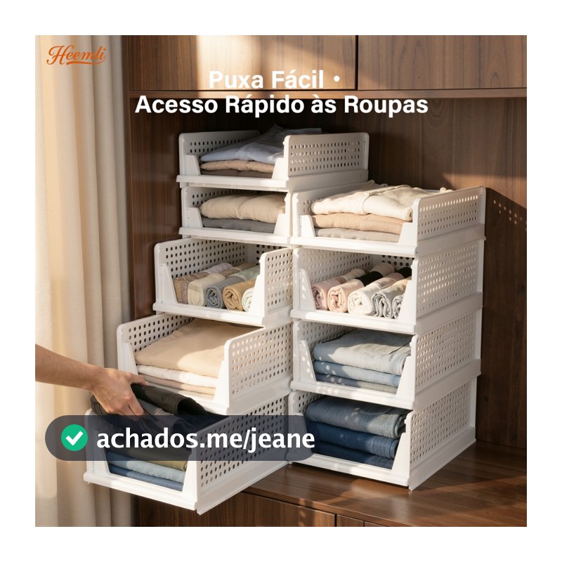 Caixa Organizadora Dobrável Heemli para Guarda-Roupa, Design Deslizante e Fácil de Limpar, Tamanhos P e G