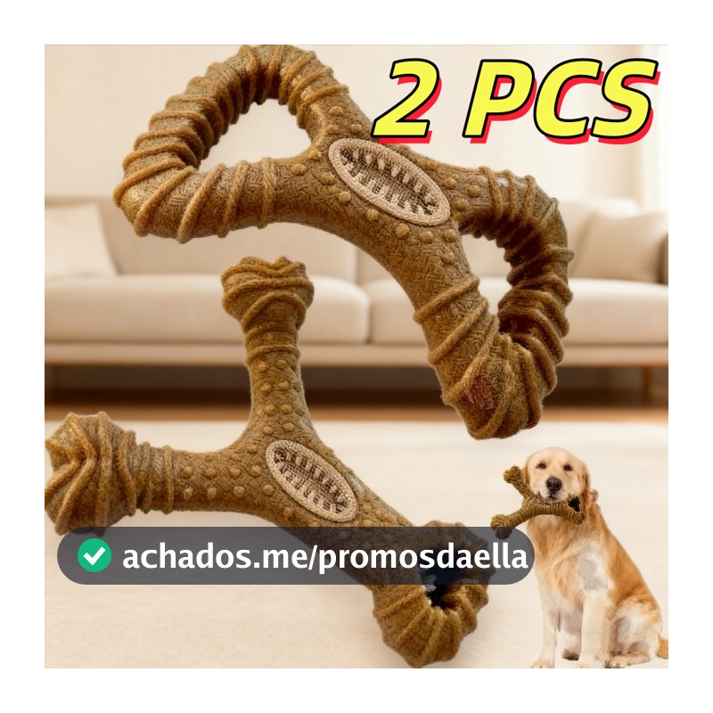 Brinquedo Interativo Osso Mordedor Cachorro Sabor Bacon Maciço E Resistente De Fibra De Trigo