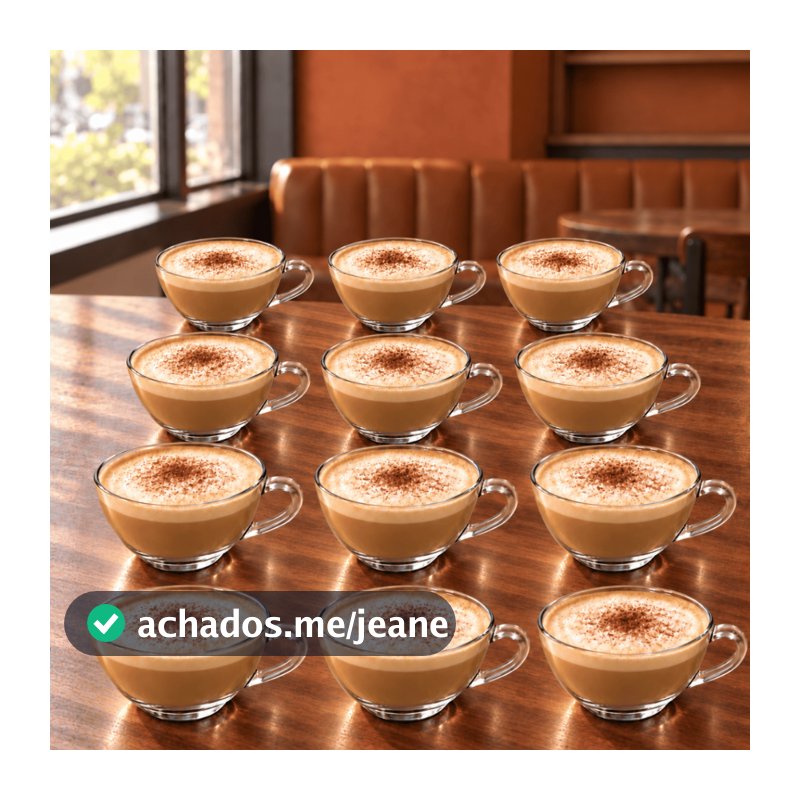 Jogo de Xicara 12 Peças Xícaras 218ml PERA LISA Transparente Cristal Crystal Retro Vidro Cha Cafe