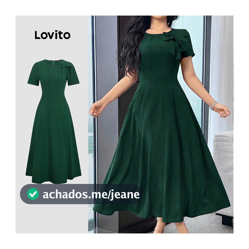 Lovito Elegante Vestido com zíper e laço minimalista primavera/verão vestido verde para mulheres LK3LD423