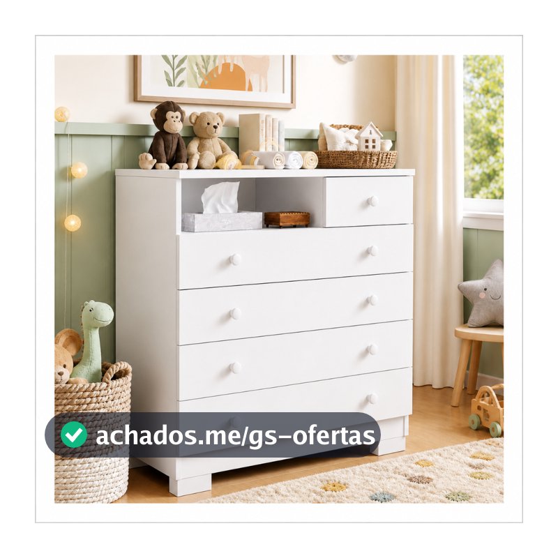 Cômoda Para Quarto Infantil 5 Gavetas Multiuso Com Nicho Organizador Roupas Criança Moderna Amora