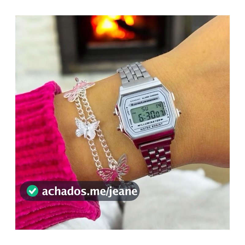 Relógio Feminino MINI Digital Prata LED Unissex Visor Grande Aço Inoxidável Masculino Feminino Retrô Moderno