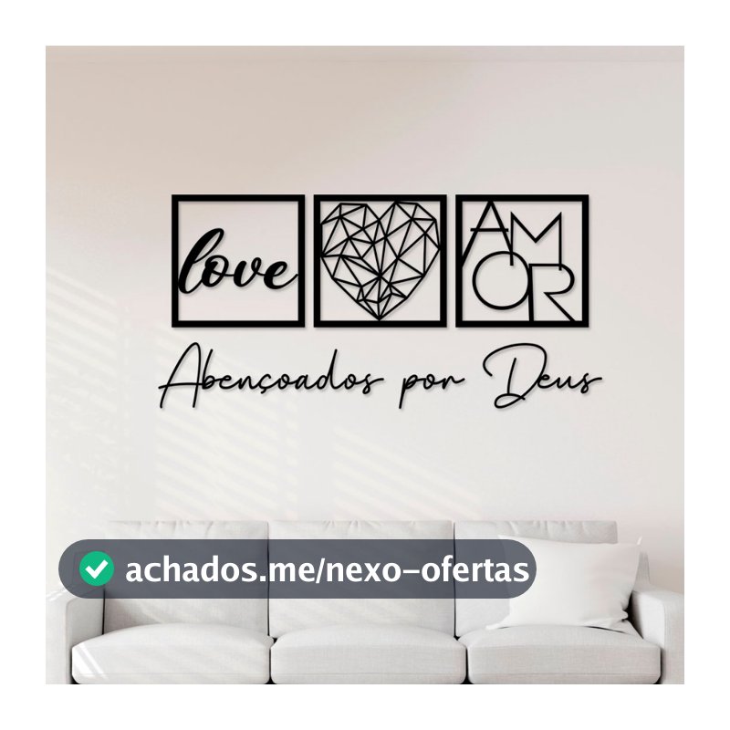 Kit com 3 Quadros Decorativos + Frase Abençoados por Deus - Decoração para Sala e Quarto em mdf