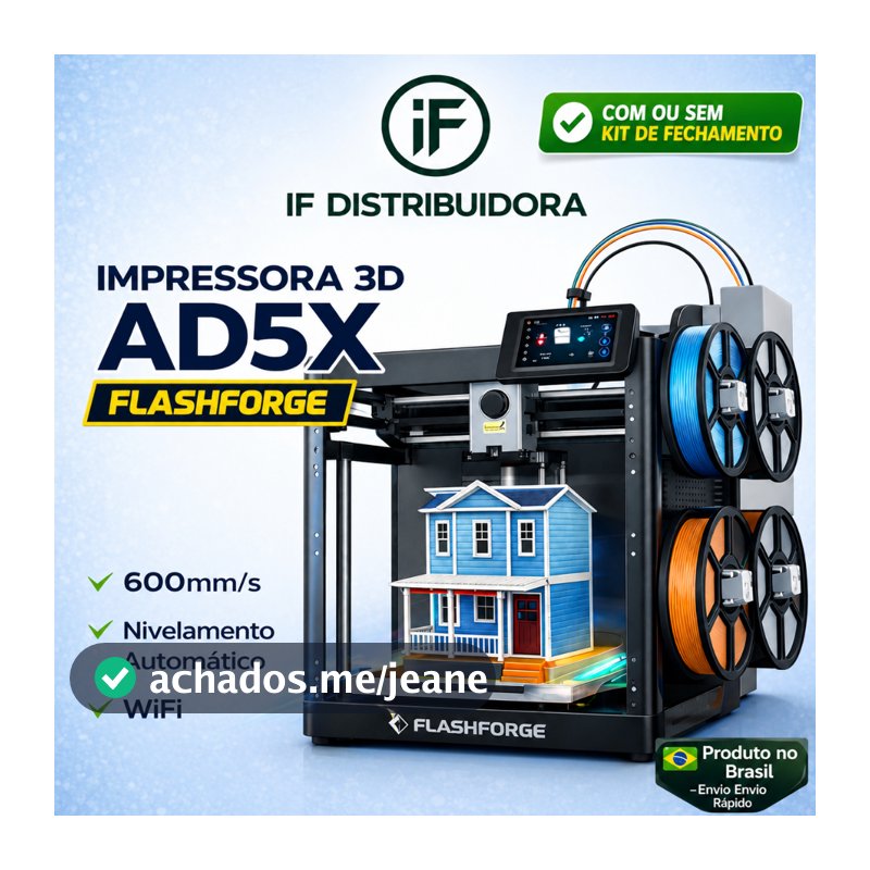 Impressora 3D Flashforge AD5X Multicolor Automática WiFi Alta Velocidade