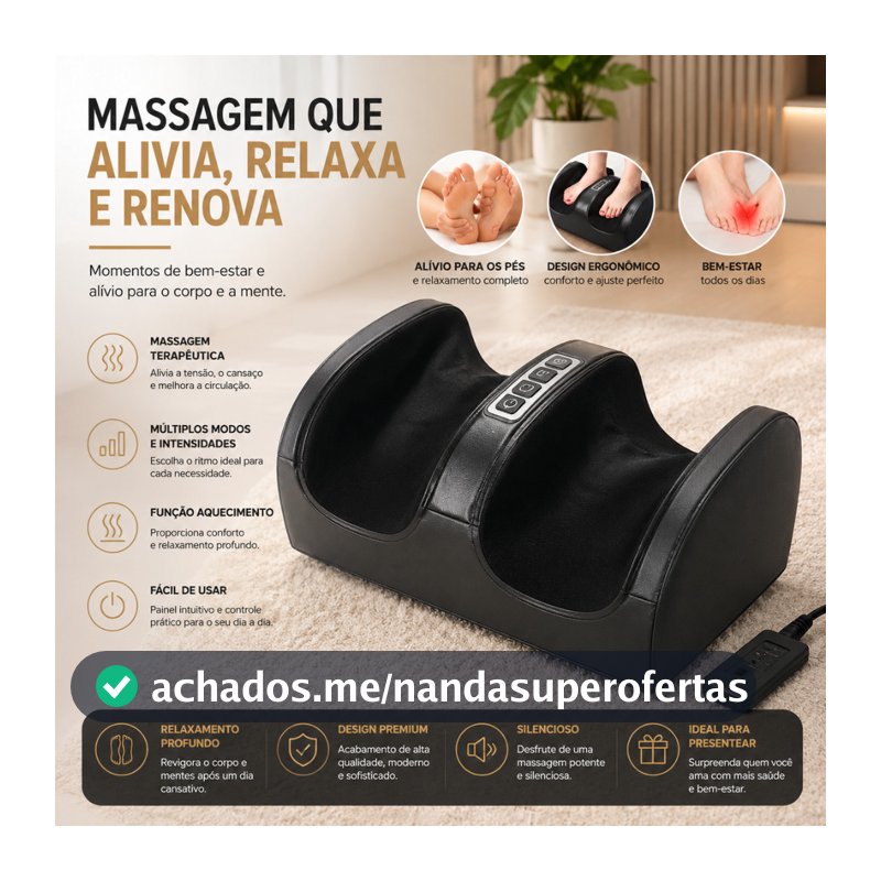 Massageador Elétrico Para Pés Com Aquecimento Relaxamento Circulação Massagem Terapêutica Bivolt