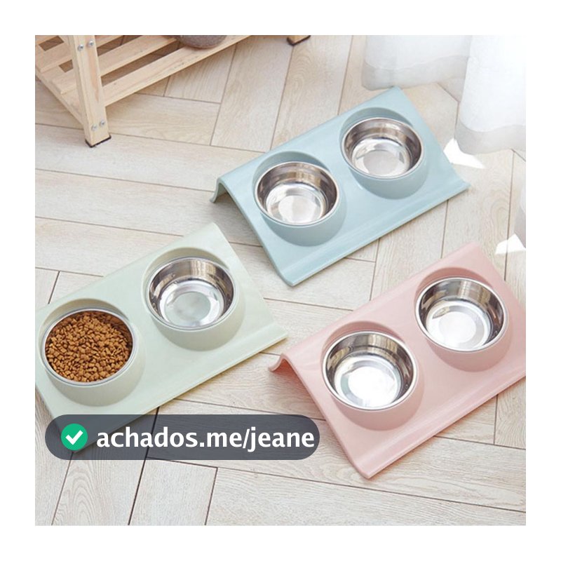 Comedouro E Bebedouro Pote Ração Duplo para Cães Gatos Cachorros Pets Tigela Inox Elevado Premium