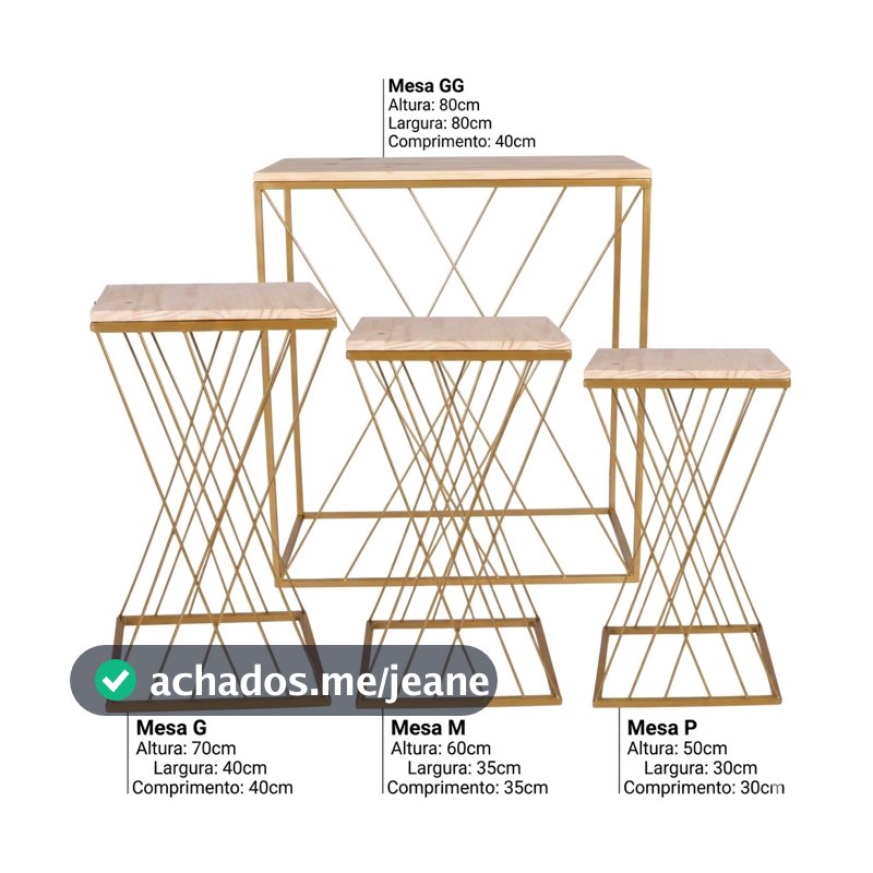 Kit de Mesas Quarteto Em Ferro Dourado Treliça Decoração Festa Aniversário Eventos Reuniões