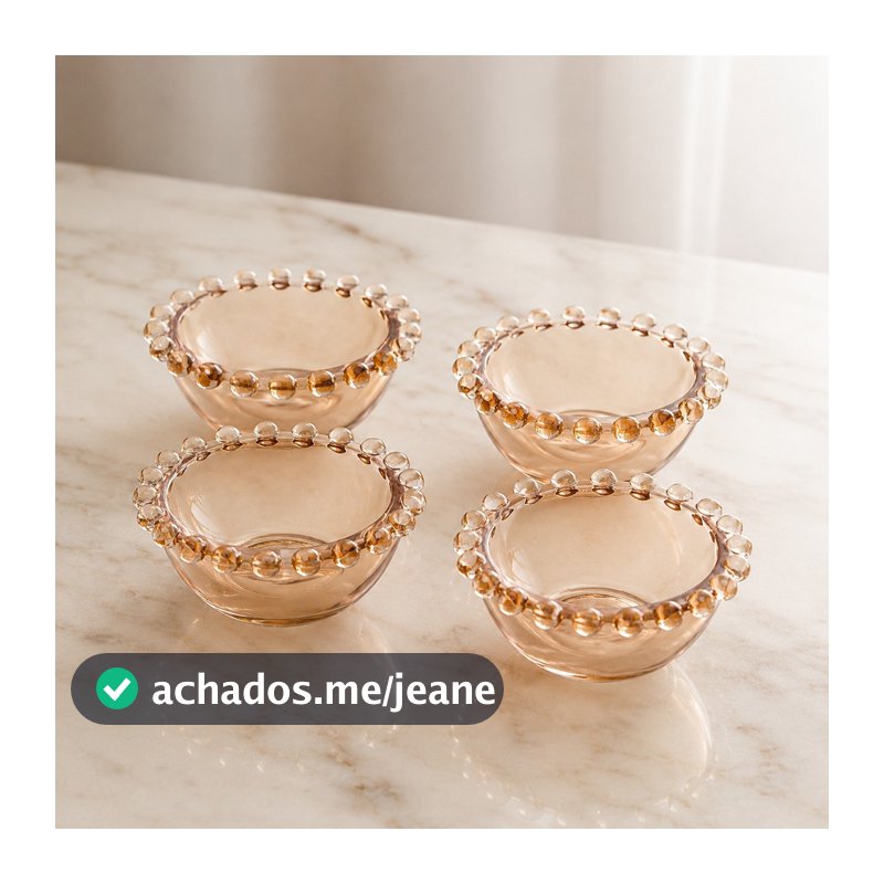 CJ 4 BOWLS CRISTAL DE CHUMBO PEARL AMBAR METALIZADO METALIZADO 9x4cm