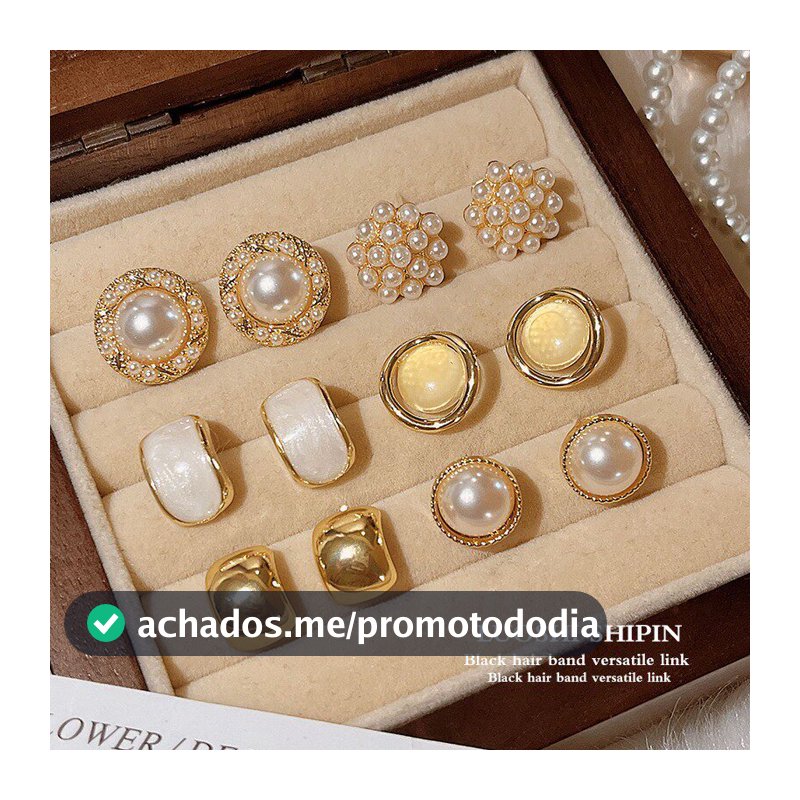 Brincos redondos geométricos de pérola, conjunto de 12 peças, estilo tribunal francês, brincos leves de luxo de alta qua