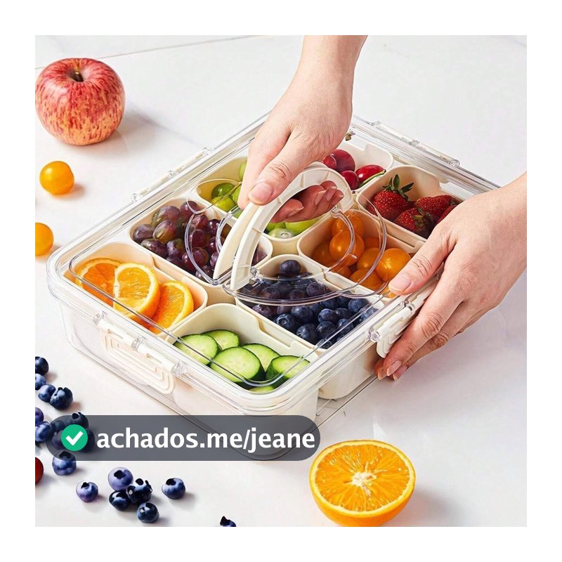 Pote Organizador de Geladeira Hermético Multiuso Com 8 Divisórias Para Alimentos e Verduras