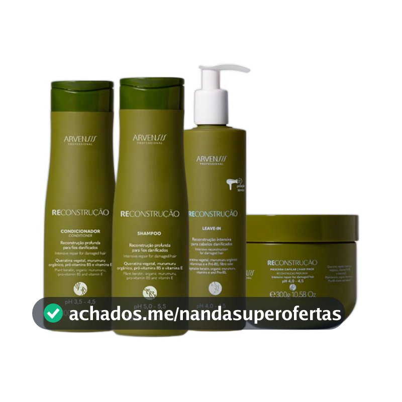 Kit Arvensis Reconstrução - Shampoo 300ml + Condicionador 300ml + Leave-in 300ml + Máscara 300ml