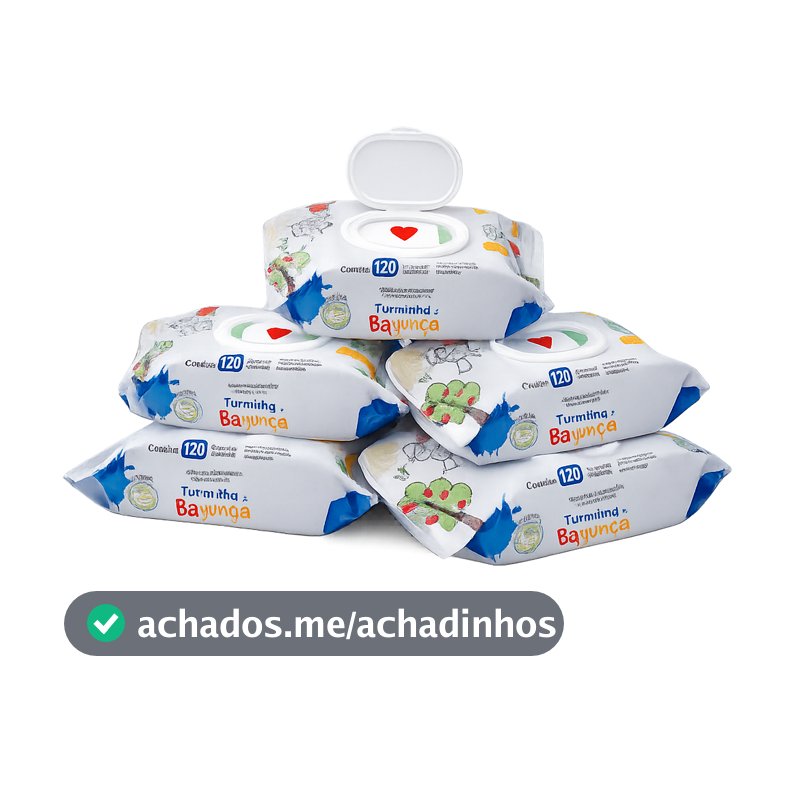 Kit 5 Toalhas Umedecidas Turminha da Bagunça 120 Folhas com Tampa Lenço Umedecido