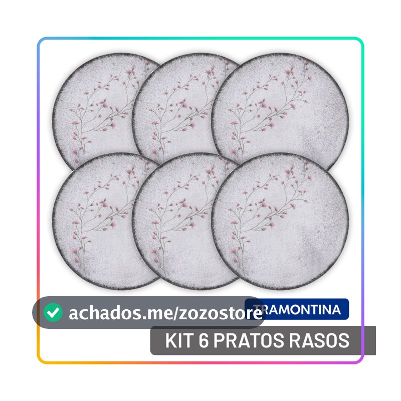 Jogo de Pratos Rasos Tramontina 25 cm Floralis Porcelana Decorada Conjunto de Pratos 6 Peças