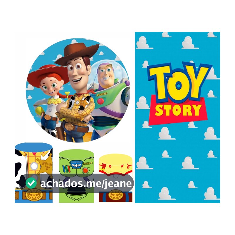 Kit Painel de Festa Toy Story Em Tecido Sublimado - 5 Peças