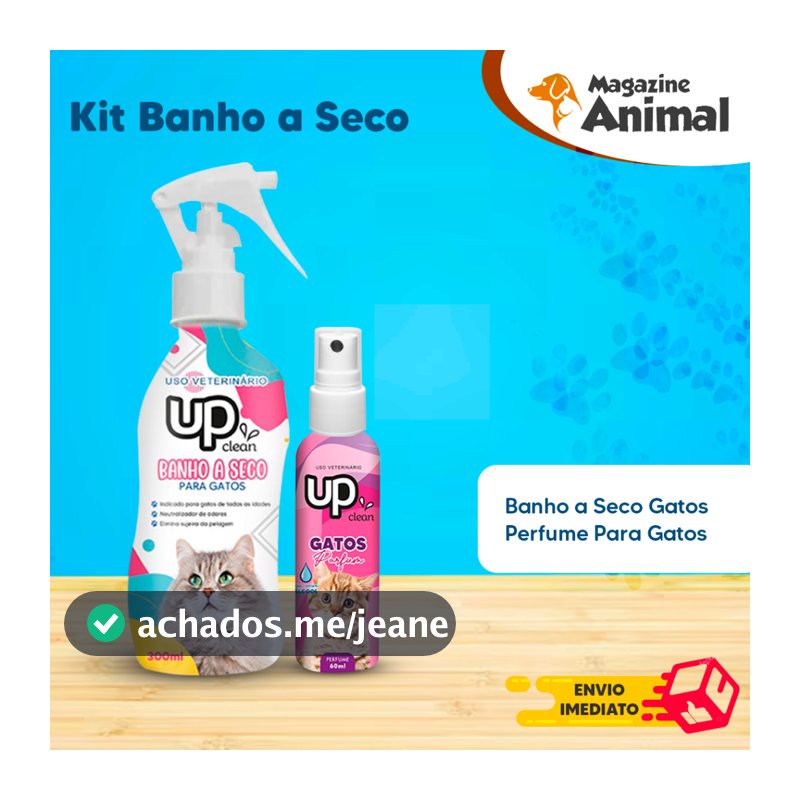 Kit Gato Banho a Seco para Gatos 300ml + Perfume para Gato 60ml Sem Álcool Shampoo a Seco Gato Higiene Pet UP Clean