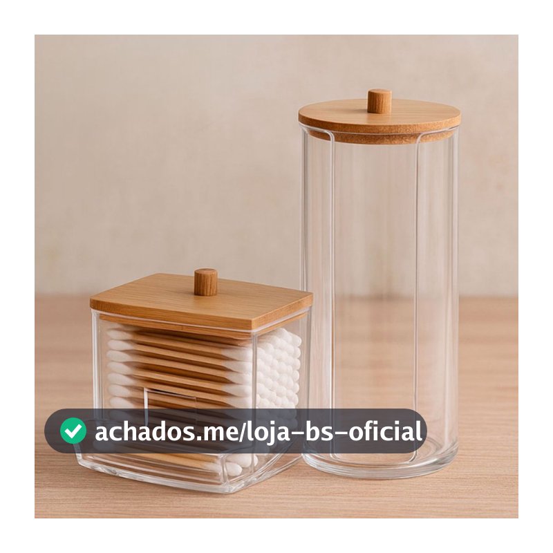 Organizador Algodão E Cotonetes Acrílico Tampa Bambu Kit