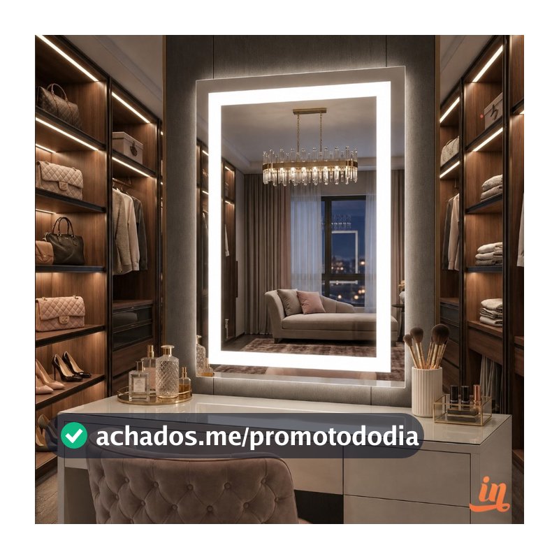 Espelho Retangular Jateado 80x50 cm Com LED | Para Penteadeira Quarto e Banheiro