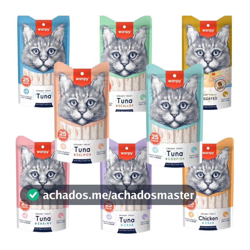 Petisco Para Gatos Wanpy Creamy Sabores Sortidos Pacote Com 25 tubos 14gx25 350g