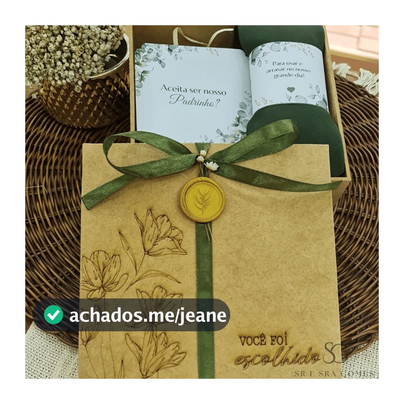 Kit Caixa Convite para Padrinho Solteiro Gravata e Caixa Decorada com Lacre de Cera Acompanha Tags