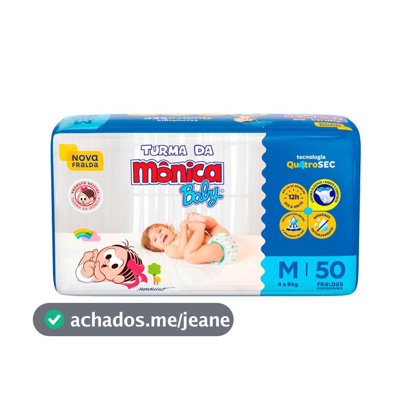 Fralda Infantil Turma da Mônica Baby Mega Tamanho M 50 Fraldas Descartáveis