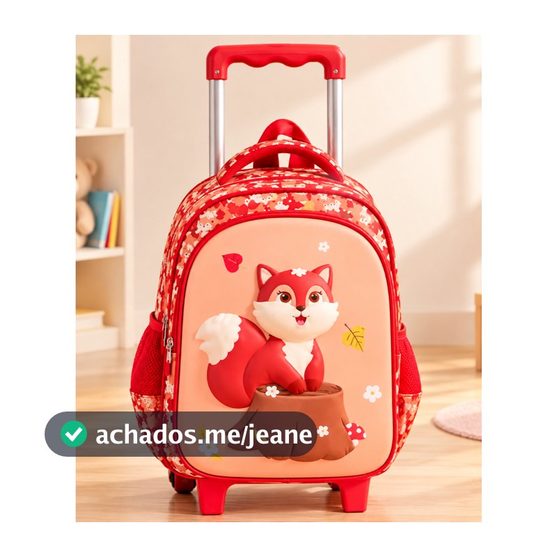 Mochila Escolar Infantil de Rodinhas 3D Raposa Yins