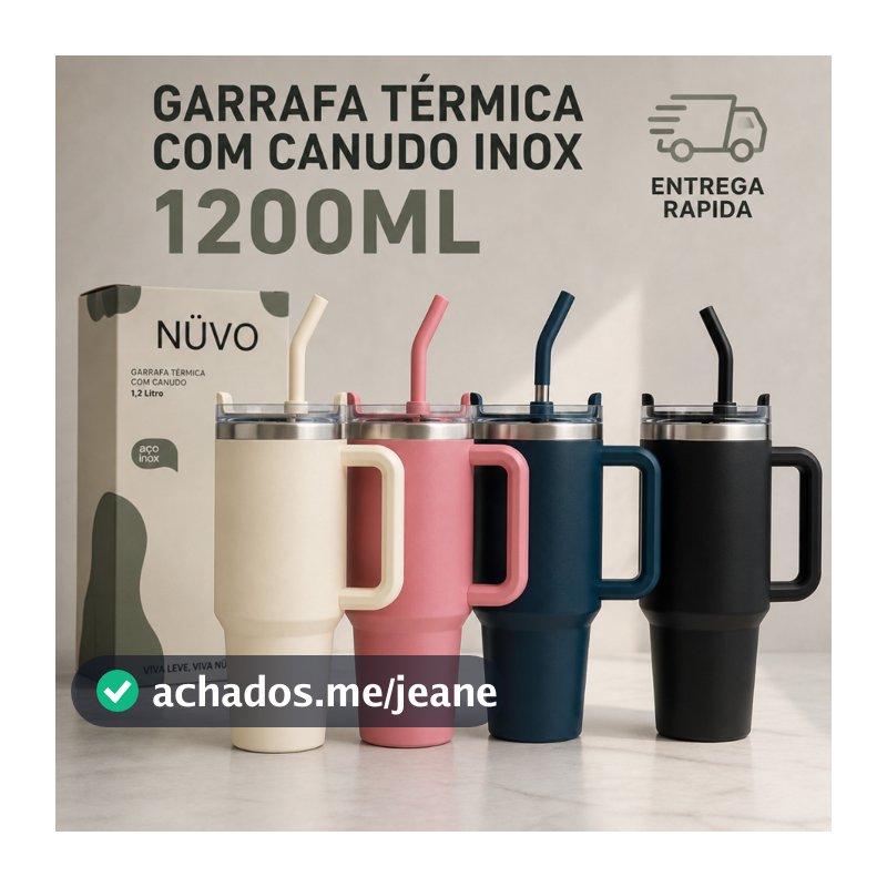 Copo Térmico Inox Portátil 1200ml/1.2l Garrafa Térmica Inoxidável C/ Tampa e Canudo