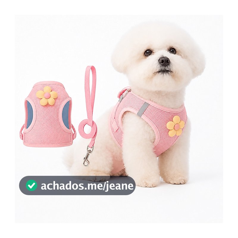 Peitoral Com Guia Para Cachorro Pequeno Ajustável Antipuxão