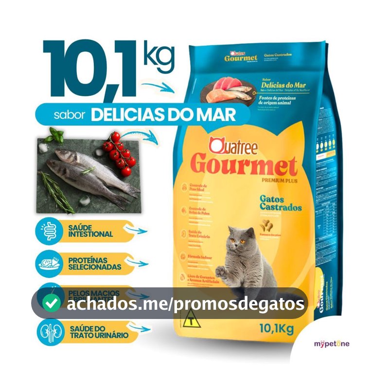 Ração Quatree Gourmet Gatos Castrados Delícias do Mar - 10,1Kg