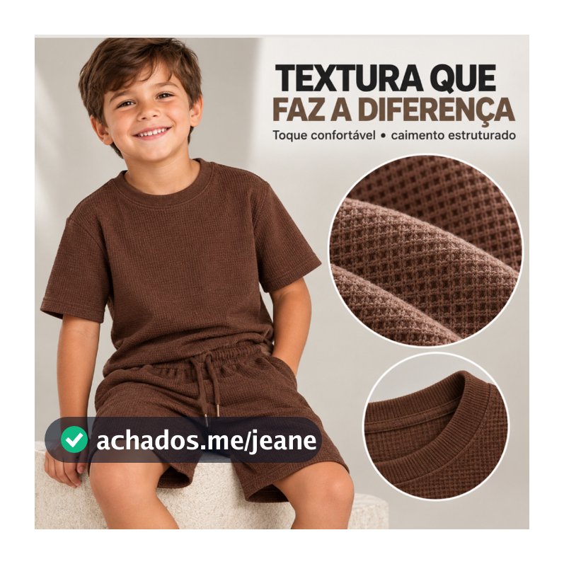 Conjunto Infantil  Malha Texturizada Basico Camiseta Bermuda Verão Juvenil Criança
