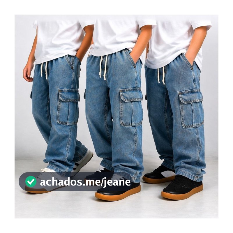 Calça Cargo Street Infantil Skatista Juvenil Jeans Unissex