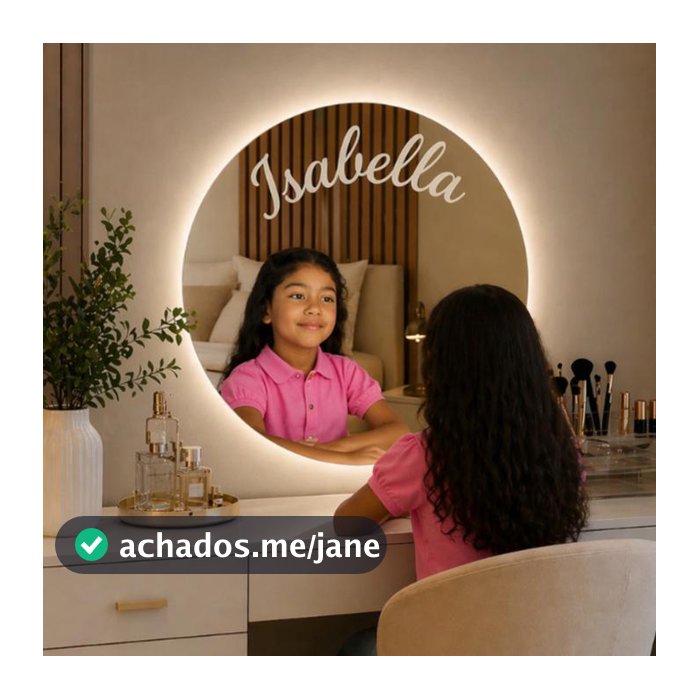 Espelho Personalizado Com Nome Iluminação Led 3 Cores e Botão Touch