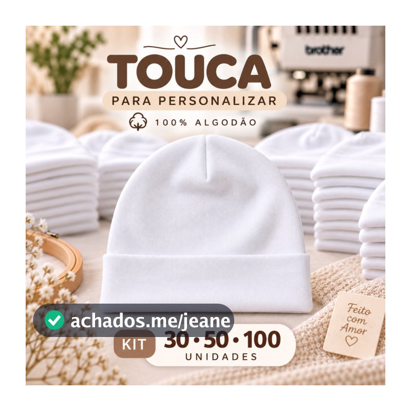 Touca de Bebê Branca para Bordar e Personalizar 100% Algodão Kits com 30 50 100