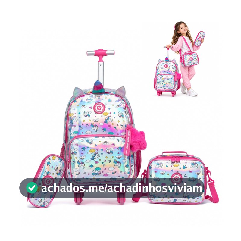 Kit Mochila Rodinhas Lancheira Estojo Escolar Menina Reforçada Espaçosa Coban