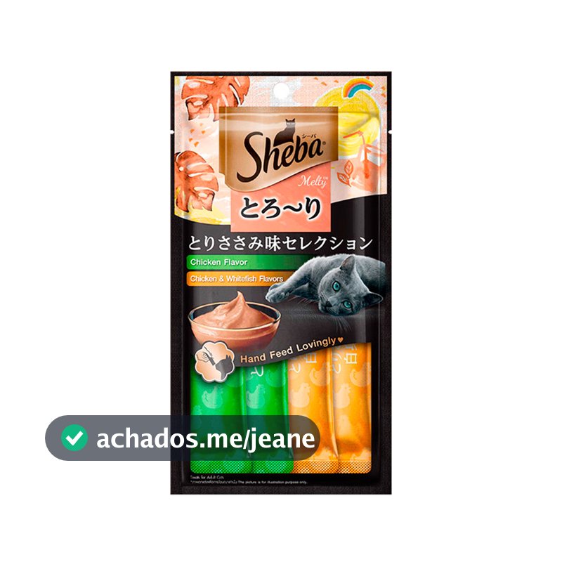 Petisco Sheba Cremoso Para Gatos Sabor Frango e Frango & Peixe Branco 4 Unidades