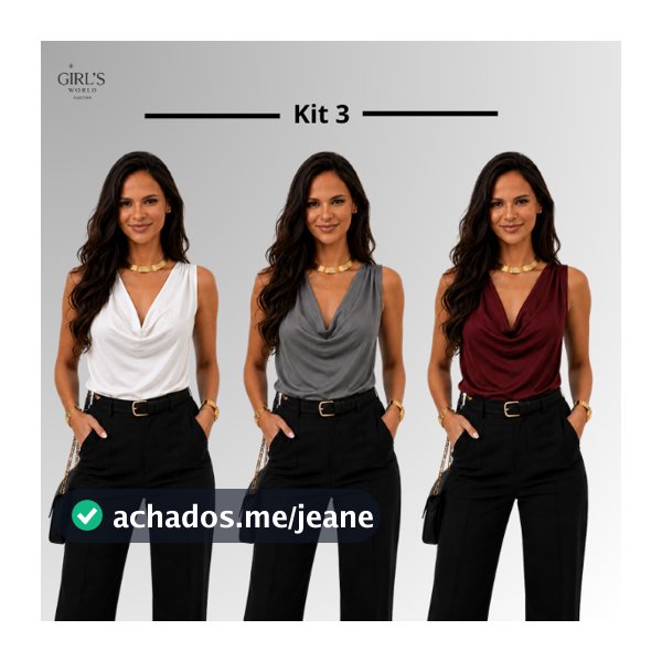 Kit 3 Blusa Regata Feminina Degagê Gola Boba Suplex Premium Drapeada Elegante