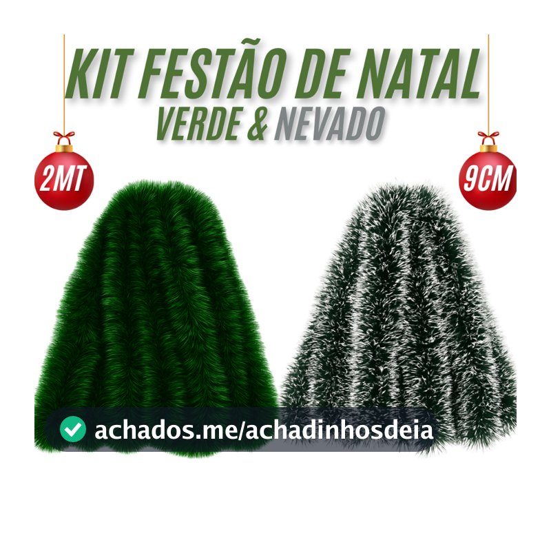 Kit 6/10/20 Metros Festão de Natal Decoração Enfeite Natalino 2 Metros 9cm Espessura Verde e Nevado