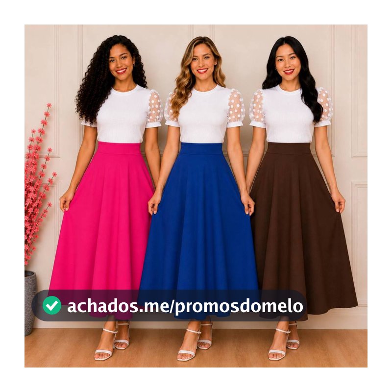 Saia Antonella Max Midi Godê SOB ENCOMENDA!! Longa Rodada Feminina Midi Moda Evangélica Várias Cores Lisa Lançamento Cri