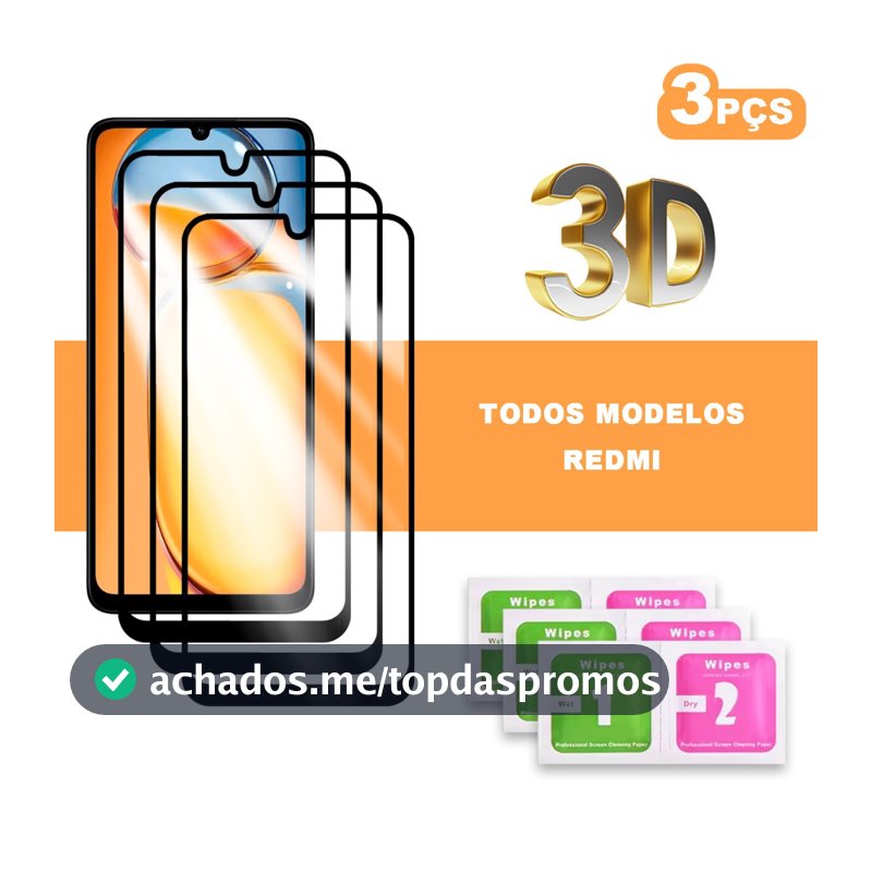 Kit 3 Película 3D Vidro Temperado Para Xiaomi Redmi Note 13 Pro Note 12 Pro Note 11 Pro Note 10 Note 9 Note 8 Note 7 13C