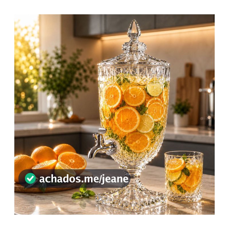 Suqueira de Vidro 5 / 3 Litros com Torneira  | Jarra Cristal Diamante com Tampaa