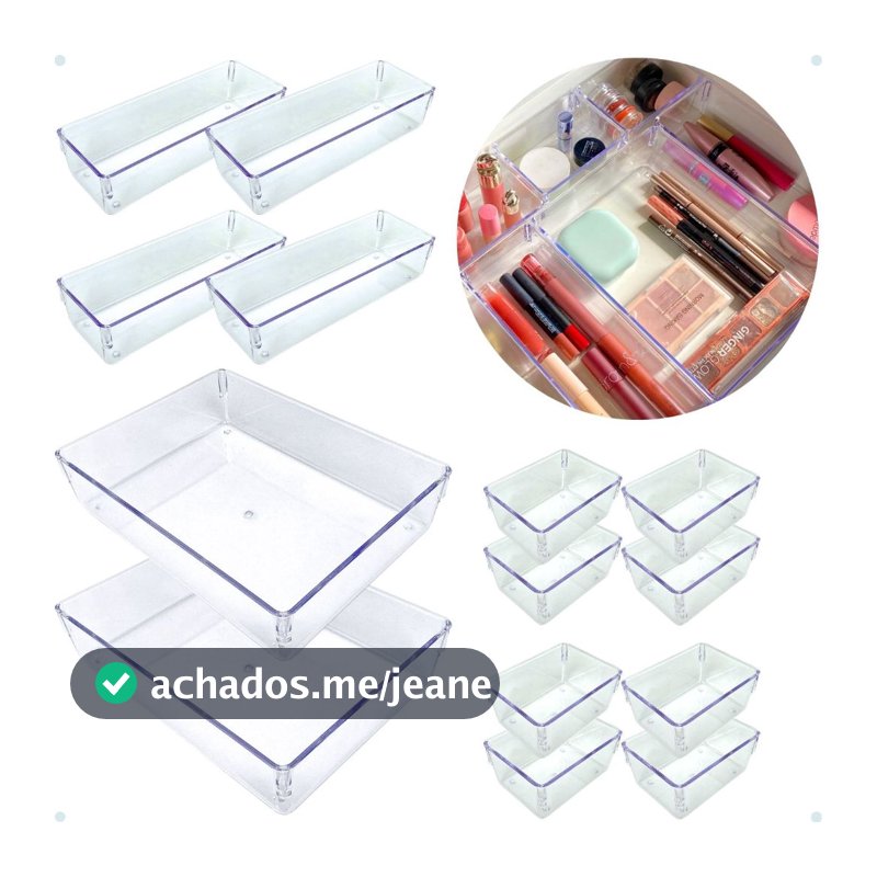 Kit com 14 Organizadores de Gaveta Modular em Acrílico Transparente – Multiuso