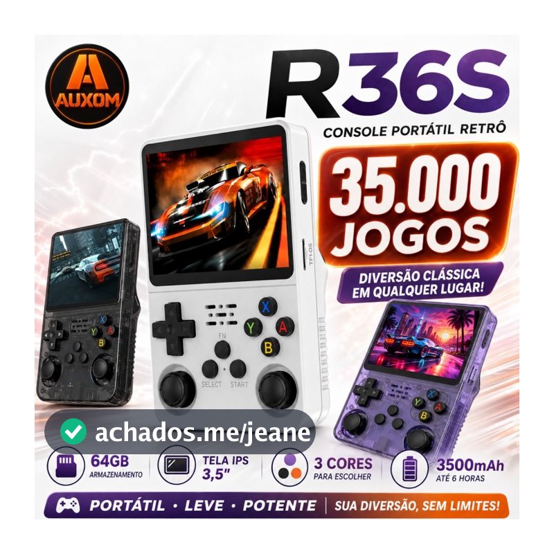 Console Portátil R36S + de 25.000 Jogos Vídeo Game 64g Linux Tela IPS 3,5 Polegadas - 3 Cores