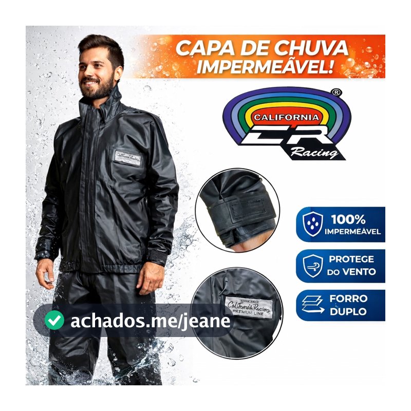 Capa de Chuva Moto PVC Impermeável California Racing Resistente Motoqueiro