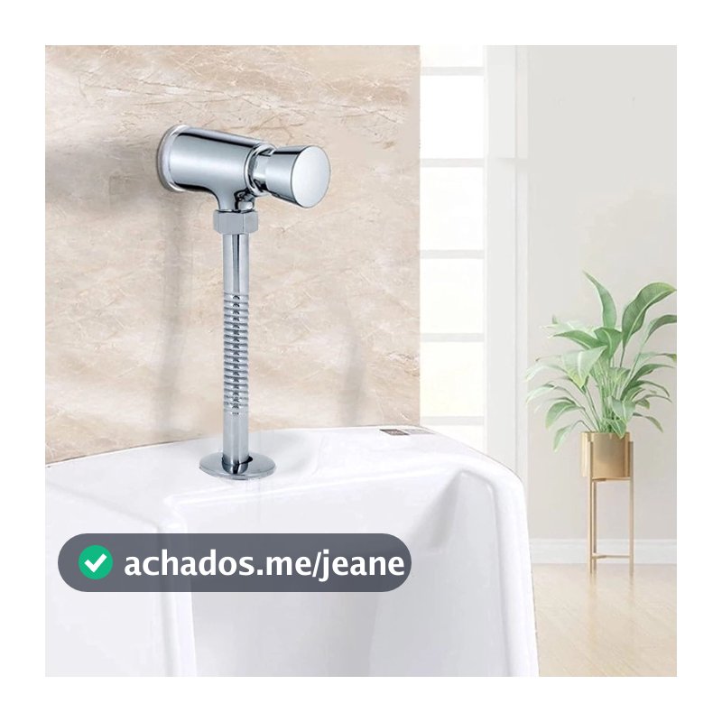 Válvula automática para mictório em metal cromado, conexões de abastecimento de água expostas, válvula de descarga
