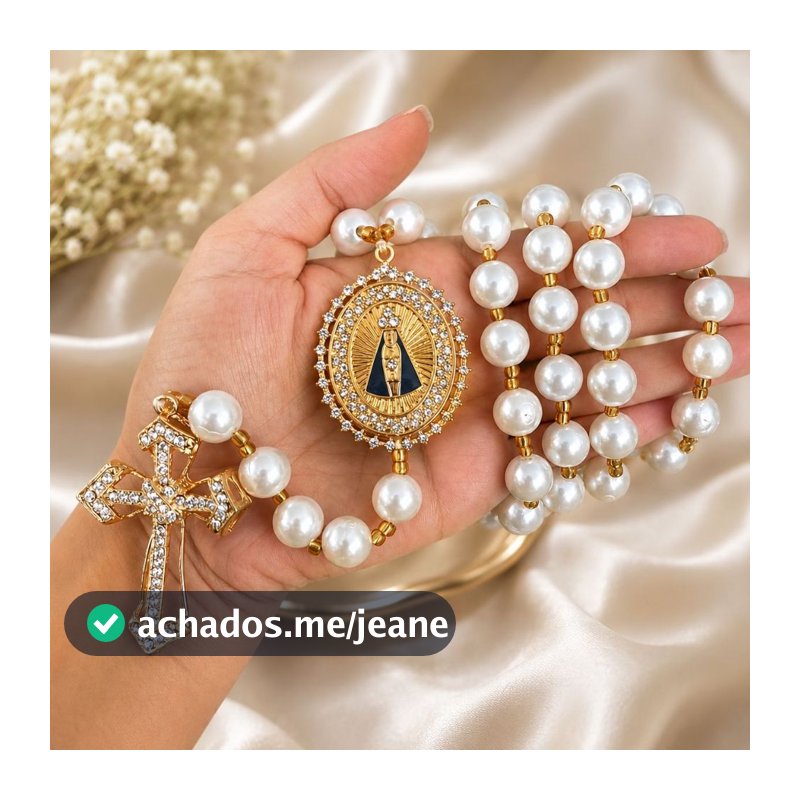 Terço Noiva Pérola com Strass de Luxo Terço 60 cm- PROMOÇÃO