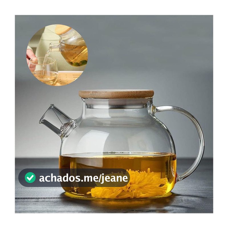 Chaleira de Vidro 1000ml com Tampa de Bambu 1L Vidro Borossilicato