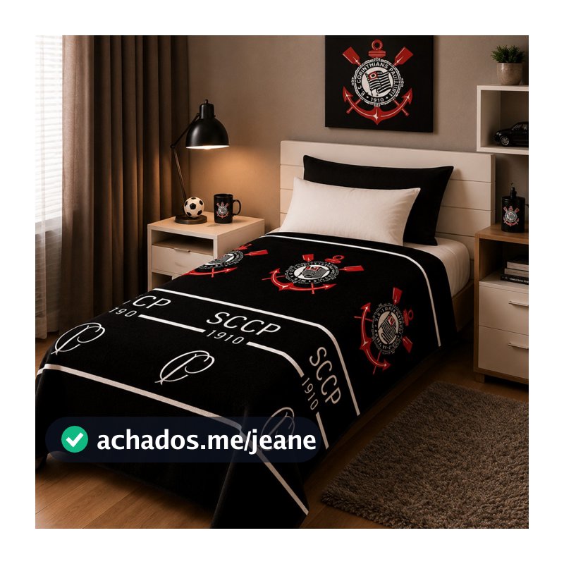 Cobertor Solteiro Corinthians Manta Microfibra Antialérgico 1,50x 2,00m Presente Torcedor Jolitex
