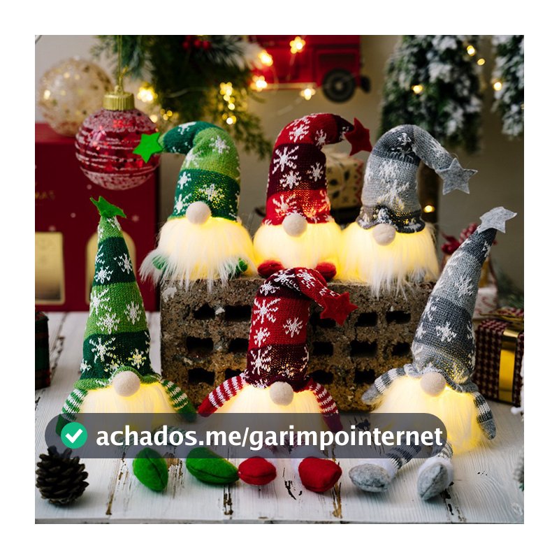 Boneca Sem Rosto Da Mesa De Natal Do Gnomo Com Decorações Dos Ornamentos Das Luzes
