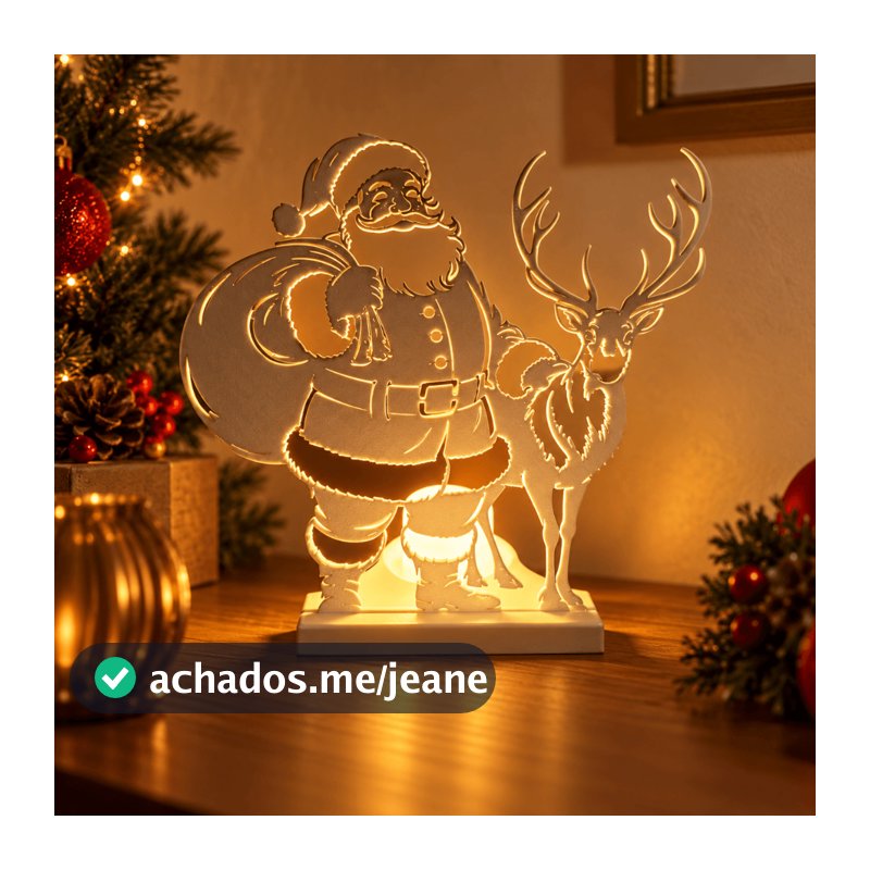 Decoração de Natal Papai Noel e Rena com LED Enfeite Natalino para Mesa Minimalista